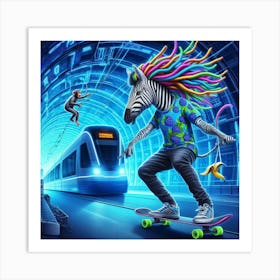 Zebra Skateboarding 1 Art Print