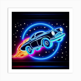 Space Car Neon Sign Art Print