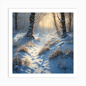 Shadows of Winter Sunlight on Woodland Snow 1 Art Print