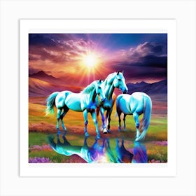 Three Horses In A Field Art Print