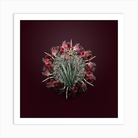 Vintage Blackberry Lily Flower Wreath on Wine Red n.0692 Art Print