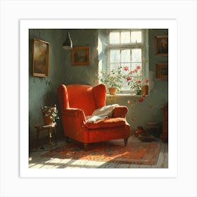 Orange Chair In A Room Art Print