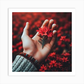 Hand Holding Red Flower 1 Art Print