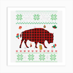 Funny Bison Red Plaid Christmas Ugly Animals Lover Art Print