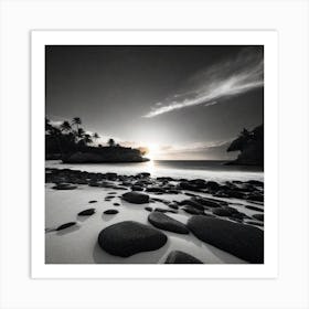 Black And White Rocks On The Beach 1 Art Print