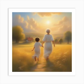 kid and grandma Art Print