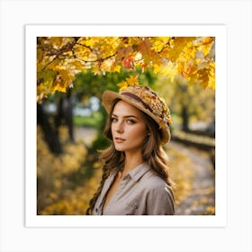 Beautiful Woman In Autumn Leaves 5 Art Print