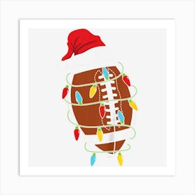 Kids Football Christmas Lights Santa Hat Art Print