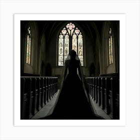 Silhouette Of Bride In Church Art Print