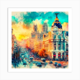 Madrid Cityscape Watercolor Painting Art Print