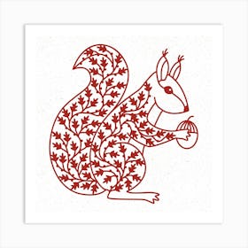 Red Squirrel with Oak Leaves Papercut Art Print