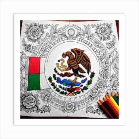 Mexico Flag Coloring Page 1 Art Print