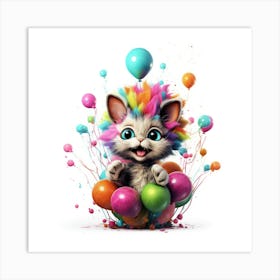 Birthday Cat With Balloons 1 Art Print