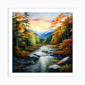 Watercolor Landscape Pisgah And Nantahala National Forests Art Print