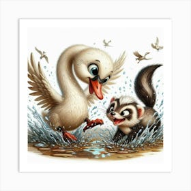 Swan And Squirrel Art Print