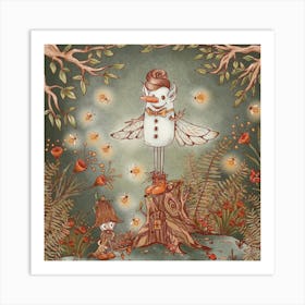 Fairy Snowman In The Woods Art Print