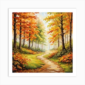 Forest In Autumn In Minimalist Style Square Composition 343 Art Print