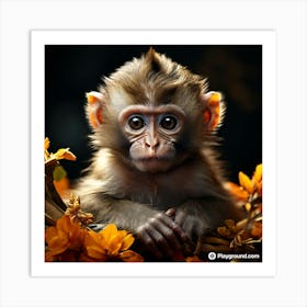 Monkey In Flowers Art Print