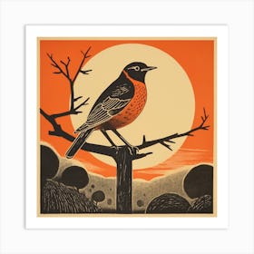 Retro Bird Lithograph European Robin 4 Art Print