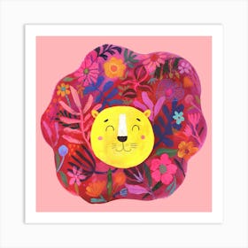 Roar Little Lion Pink Square Art Print