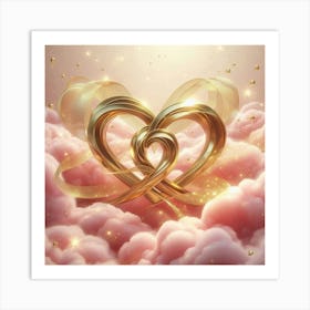 Golden Heart On Clouds 1 Art Print