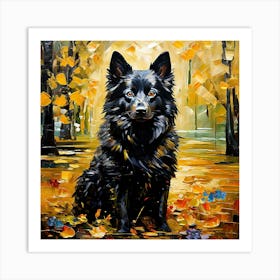 Black Corgi In Autumn Art Print