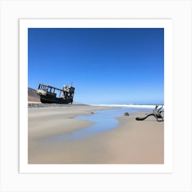 Abandoned Ship On The Beach Art Print