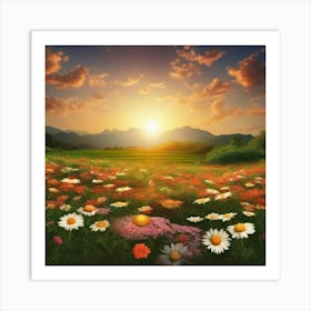 Daisy Field At Sunset Art Print