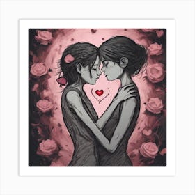 Two Lovers Kissing Art Print