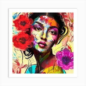 Woman With Flowers 2 Art Print