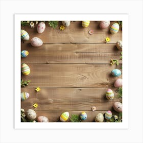 Easter Themed Wooden Table From Above Featuring 1 Art Print