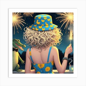 Girl With A Hat And Crocodile Art Print