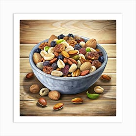 Bowl Of Mixed Nuts And Dried Fruit Art Print