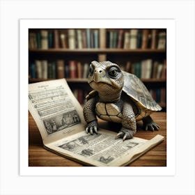 Turtle Reading Book Art Print