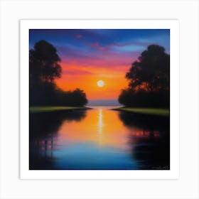 Sunset Over The River 1 Art Print