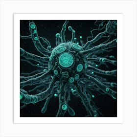 Close Up On A Stylized Bacteria Virus Morphing Into A Cybernetic Entity Intricate Circuitry Patter Art Print