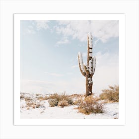 Snowy Winter Cactus Art Print