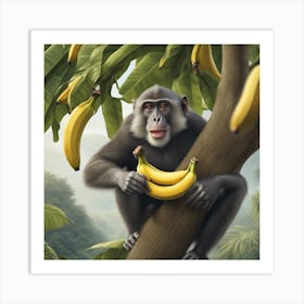Monkey Eating Bananas Art Print
