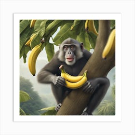 Monkey Eating Bananas Póster