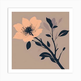 Peach flower on light ochre background Art Print