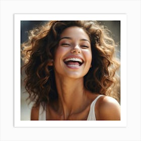 Smiling Woman With Curly Hair Art Print