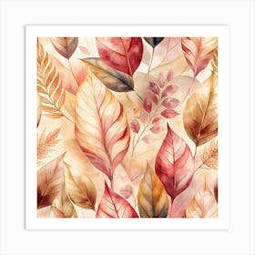 Watercolor Autumn Leaves Seamless Pattern Art Print