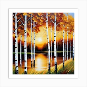 Sunset Birch Trees Art Print