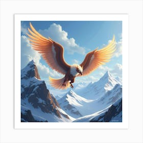 A Griffin Soaring With Glowing Wings Over A Snowy Mountain 1 Art Print