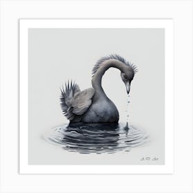 Ugly Little Swan Water Color Drawing In Black And Grey Scales Art Print