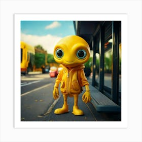 Firefly Friendly Yellow Alien Waiting At A Bus Stop 60146 (2) Art Print