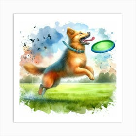 Dog Playing Frisbee Art Print