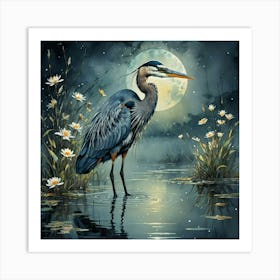 Blue Heron At Night Art Print