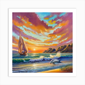 Dolphins At Sunset Art Print