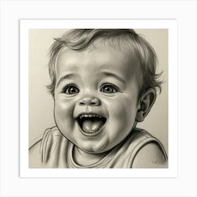 Portrait Of A Baby Laughing Art Print